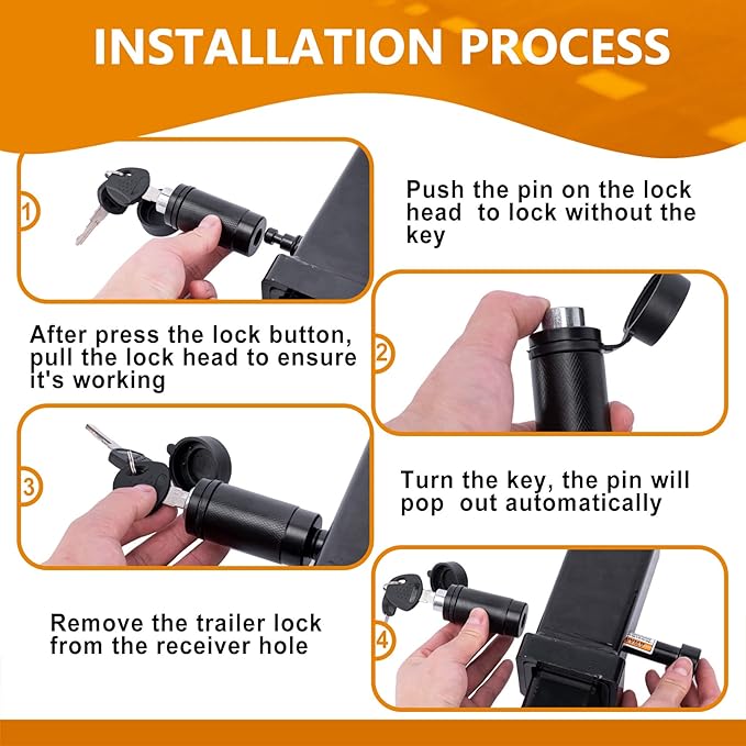 Trailer Hitch Locks, 5/8'' Dia and 3-1/2” Long Trailer Lock Fits Class III IV - Image 6