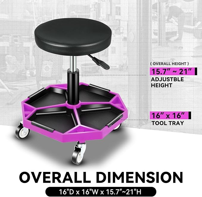 Auto Dynasty Mechanic Stool, Adjustable Rolling Pneumatic Creeper Garage Shop - Image 7