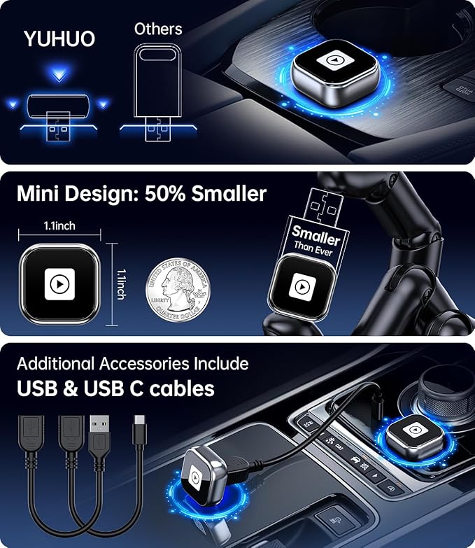Wireless Carplay Adapter, 2025 Upgrade Mini USB Design - Image 3