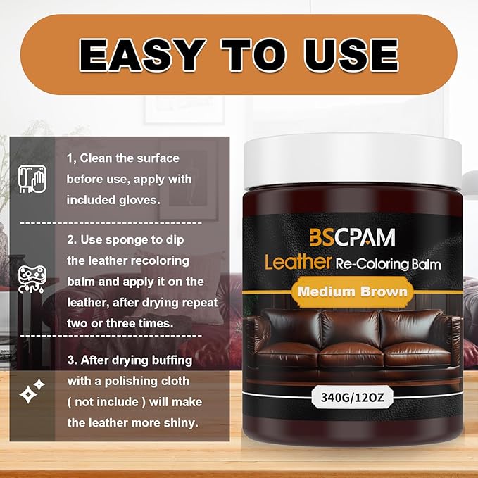 Medium Brown Leather Recoloring Balm, 12oz Leather Color Restorer - Image 5