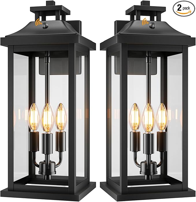 20" Large Dusk to Dawn Outdoor Lights 3-Light, 2 Pack Black Modern Exterior by VenzBlomiaVariousLightings