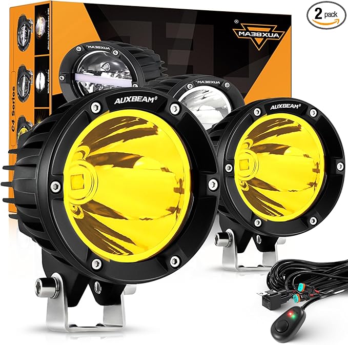 Auxbeam C4 Series 4 Inch 72W Amber Round LED Pods Spot Beam Automotive Offroad by Auxbeam