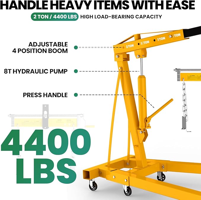 Engine Lift with Load Leveler, 2T Heavy Duty Alloy Steel Folding Cherry Picker - Image 3