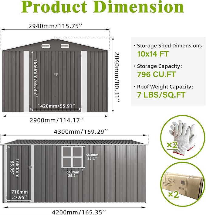 10 x 14 FT Outdoor Storage Shed, Metal Garden Tool Shed - Image 8
