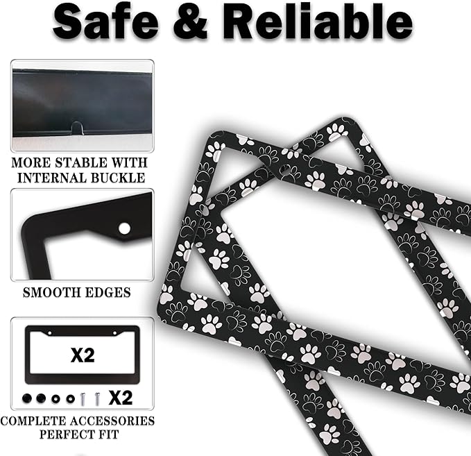 License Plate Holder Black and White License Plate Frames Black White Dog Cat - Image 4