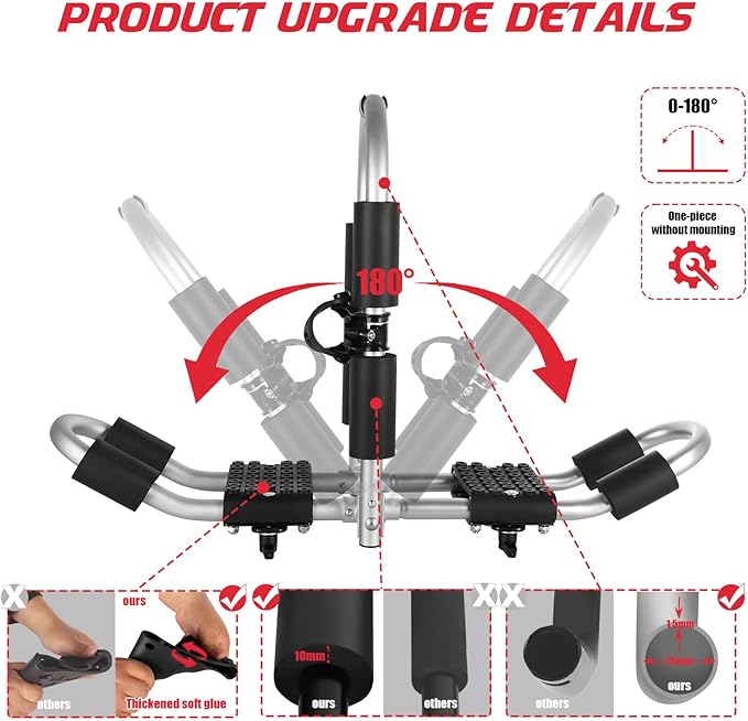FORWODE Kayak Roof Rack, 2 in 1 Aluminum 2 Pair J-Bar Roof Rack, Folding - Image 2