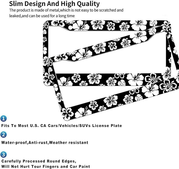 2 Pack Hibiscus License Plate Frame-Rustproof Aluminum White Hibiscus Floral - Image 3