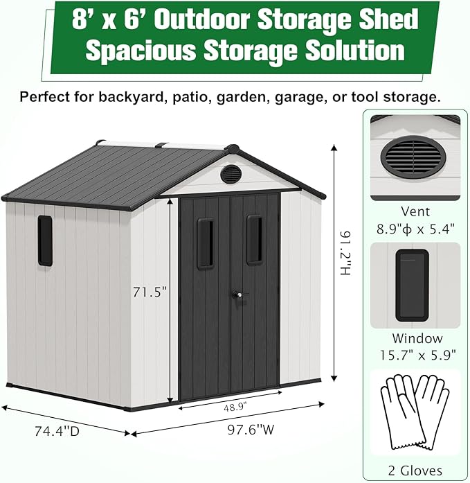 EAGLE PEAK 8x6 Resin Outdoor Storage Shed, Weatherproof Garden Shed - Image 4