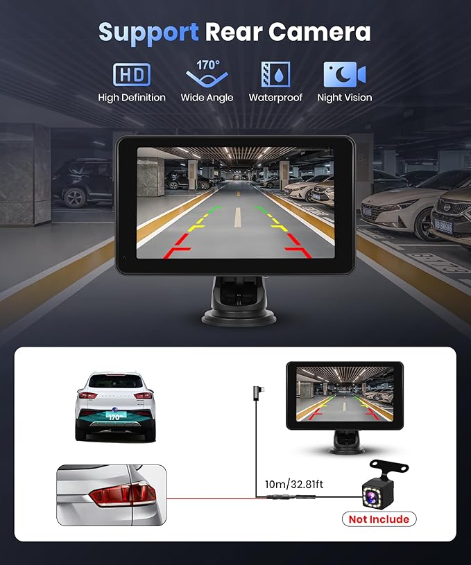 Podofo Wireless Carplay Screen for Car, 7inch 1080P HD IPS Touch Screen - Image 8