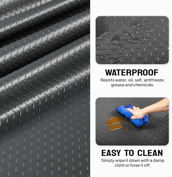 TUFFIOM 7.5 x 17 FT Garage Floor Mat, Thickened Diamond Plate PVC Garage Mats - Image 3