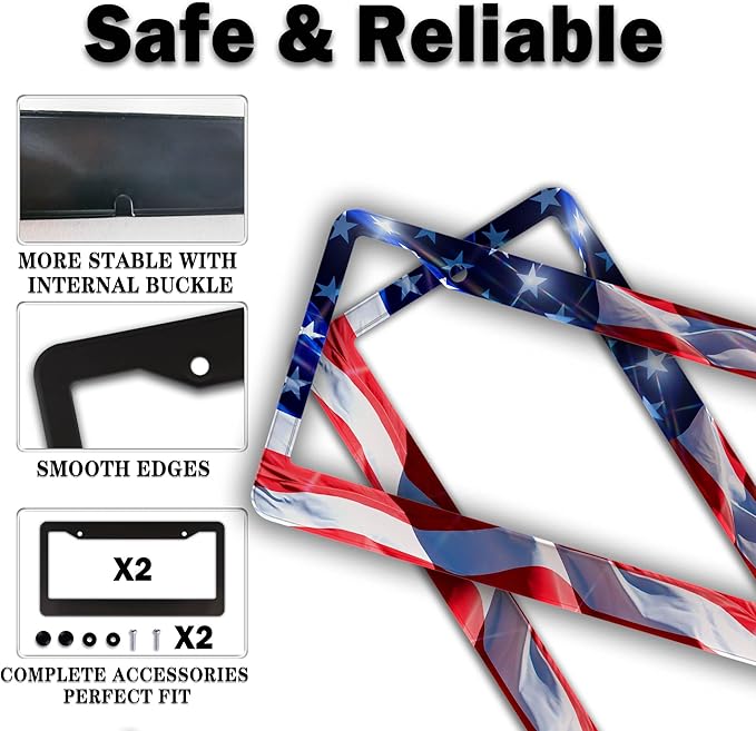 License Plate Frames for Men Multicolor Car Plate Frame for Women American Flag - Image 4