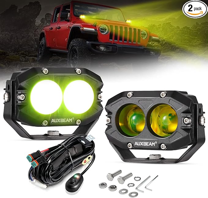 Auxbeam 4 Inch Amber Fog Light, 60W Square Pod by Auxbeam