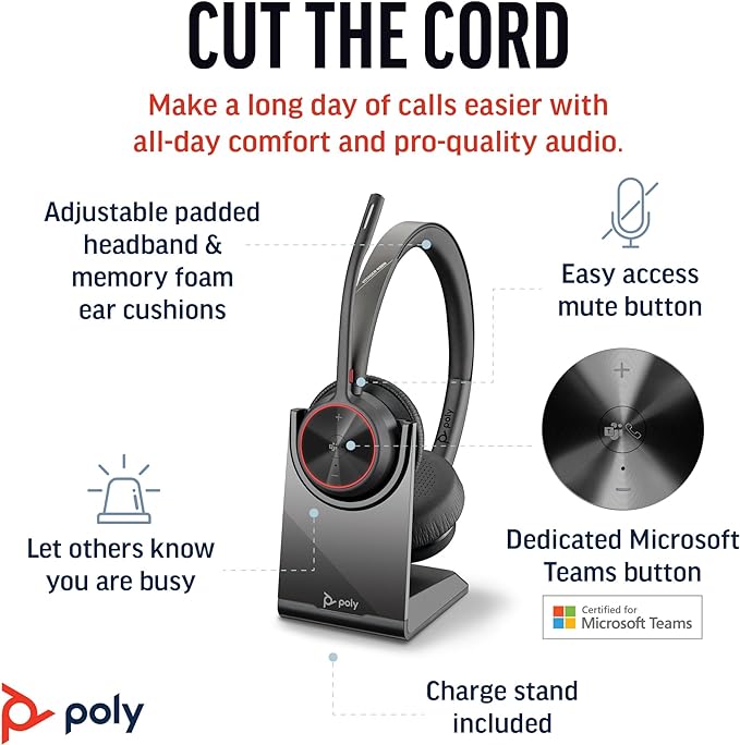 Poly Voyager 4320 UC Wireless Headset & Charge Stand - Image 2