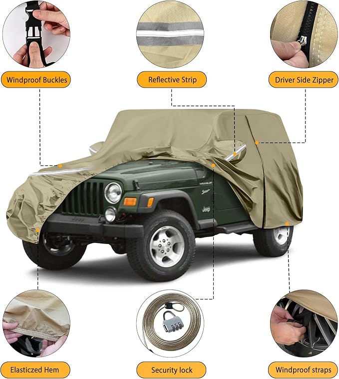 Waterproof Car Covers Replace for 1987-2006 Jeep Wrangler, Windproof Bands for - Image 2