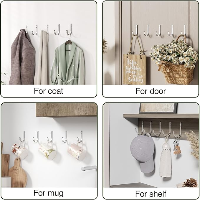 10-Pack Wall Hooks for Hanging Towel/Coat - 22LB Screw in Metal Hanger Wall - Image 6