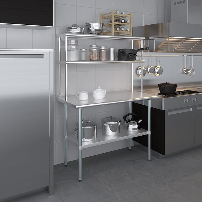 Amgood Stainless Steel Work Table Wide Double Tier Overshelf | NSF | Metal - Image 8