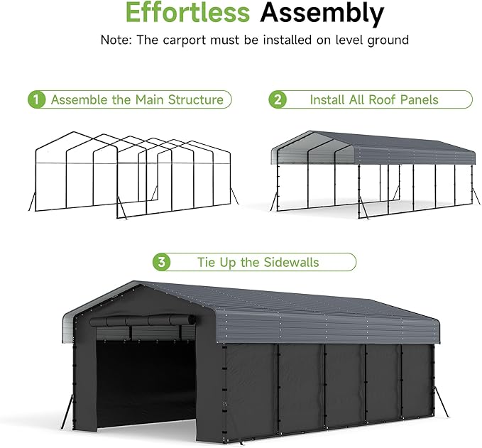 Real Relax 13' x 26' Heavy Duty Metal Carport, Outdoor Garage Car Shelter Shade - Image 7