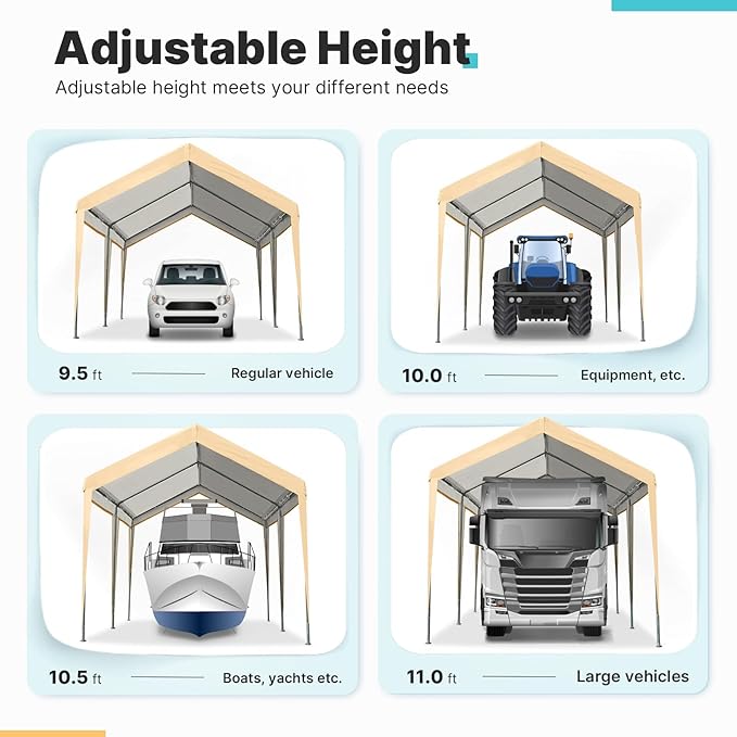 ADVANCE OUTDOOR Adjustable 10x20 ft Heavy Duty Carport Car Canopy Garage Boat - Image 2