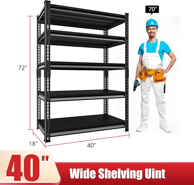 40" W Garage Shelving Heavy Duty, 2200 Lbs Loads Garage Storage Shelves Heavy - Image 3