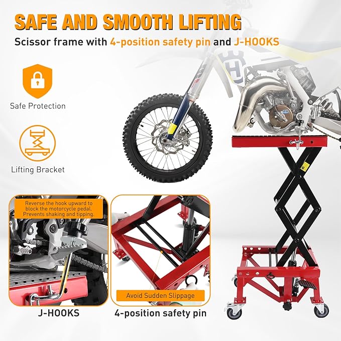 Nilight Motorcycle Lift Table Jack 300 LBS Heavy Duty Hydraulic Motorcycle - Image 6