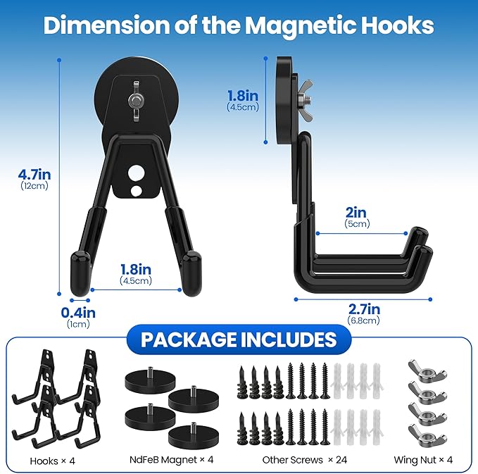 4 Pack Large Magnetic Hooks Heavy Duty Extra Strong Magnetic Garage Hooks Big - Image 2