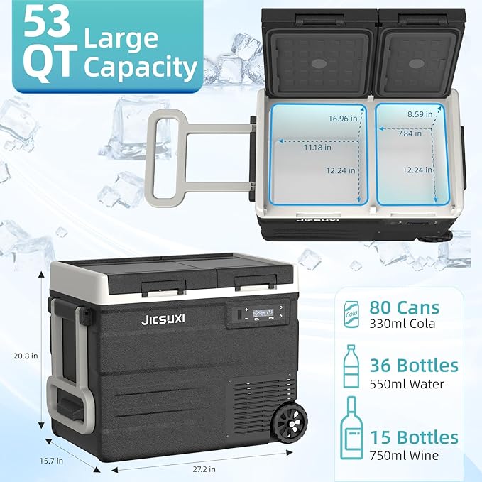 12 Car Refrigerator, 53Quart Dual Zone 12V Car Fridge Portable Freezer - Image 2