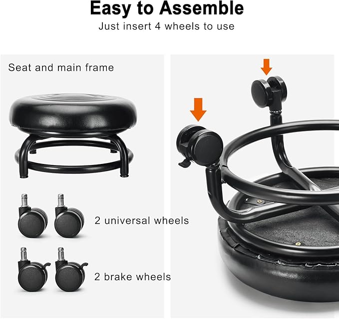 Low Height Rolling Stool Low Roller Stool PU Leather Comfortable Chair - Image 3