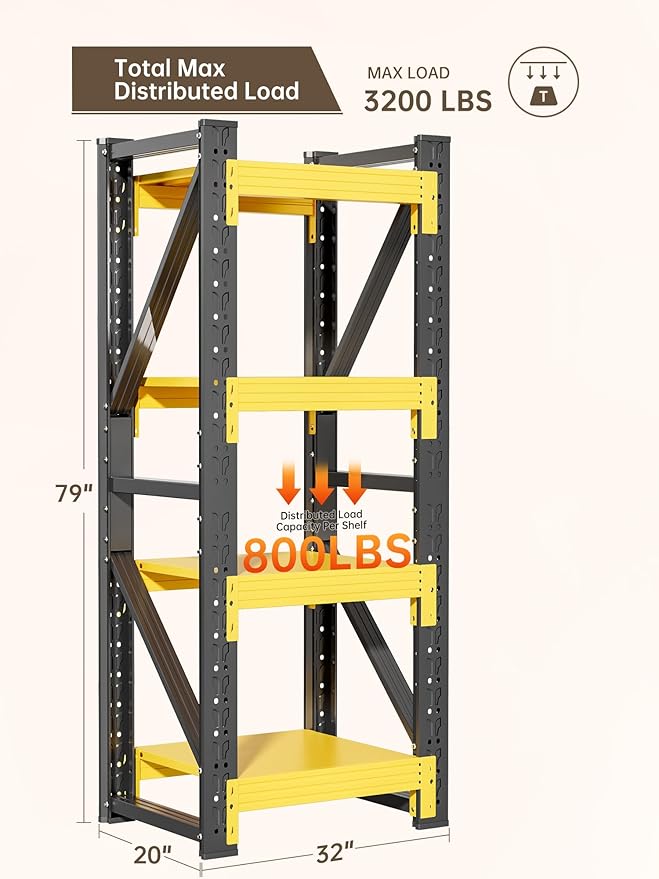 4-Tier Storage Shelves, Adjustable Industrial Metal Shelf System, 200lbs - Image 3
