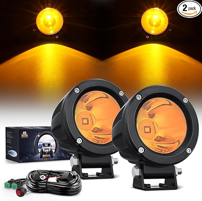 Nilight Motorcycle Led Pods Amber Fog Lights 2PCS 3Inch Yellow Round led by Nilight