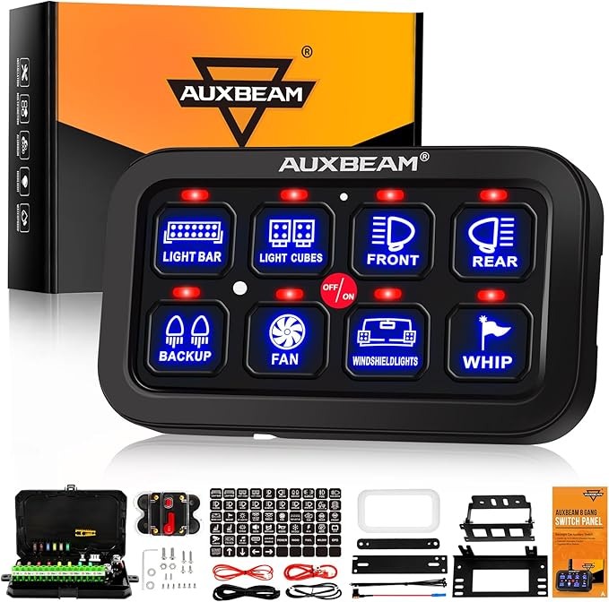 Auxbeam 8 Gang Switch Panel BA80, Universal Circuit Control Relay System Box by Auxbeam
