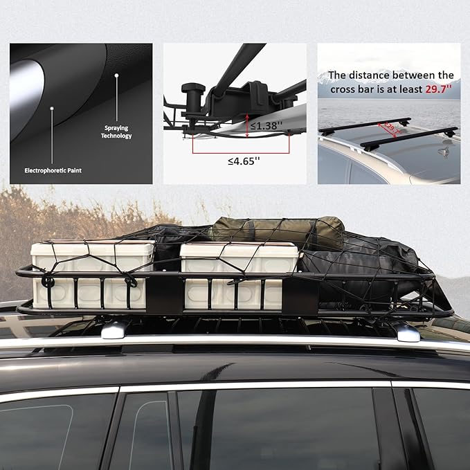 FORWODE Roof Rack Carrier Basket, Rust-Proof Steel Heavy Duty Car Top Luggage - Image 2