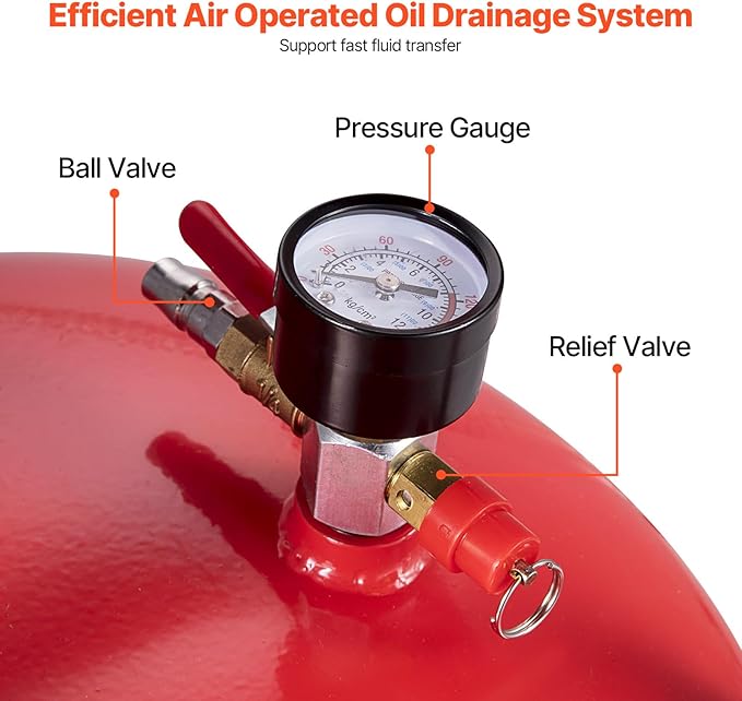 VEVOR 20-Gallon Waste Oil Drain Tank, Air Operated Portable Oil Drainer - Image 4