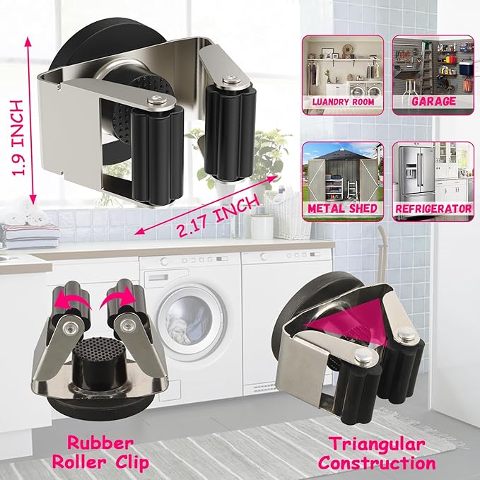 4 Pack Magnetic Mop Broom Holder, Heavy Duty Magnetic Mop Hanger - Image 4