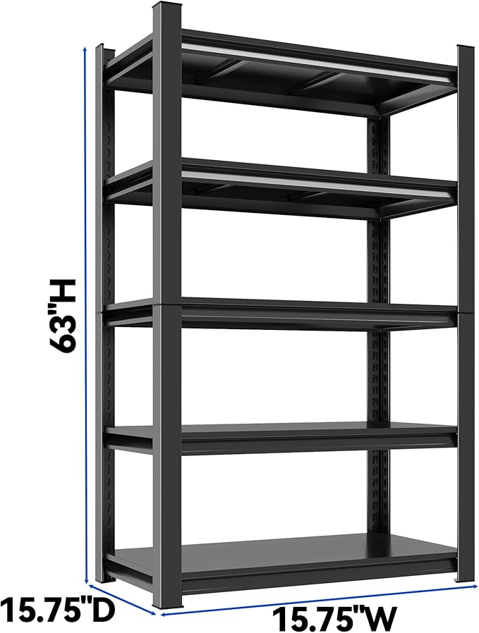 63"H Garage Shelving Heavy Duty Rack, 3000 LBS Extra Large Capacity 5 Tier - Image 2