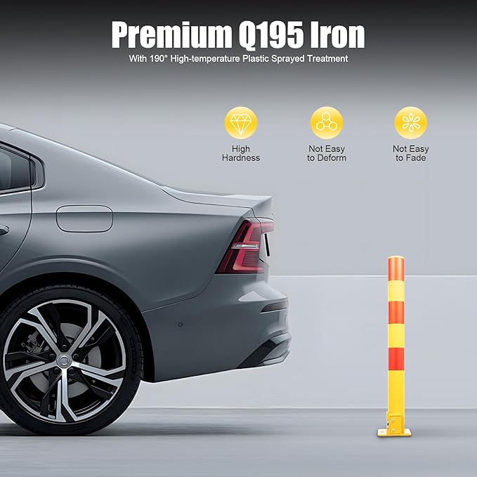 23In Q195 Iron Pipe Safety Bollard Yellow & Red Parking Barrier, Automatic - Image 3