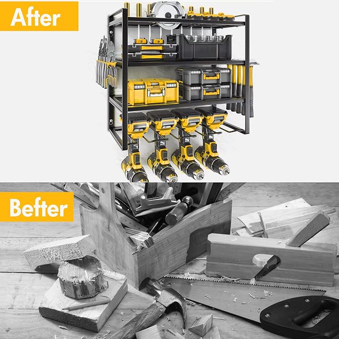 Wall Mount Power Tool Organizer, 4 Layer 4 Drill Hangers Storage Rack, Tool - Image 3