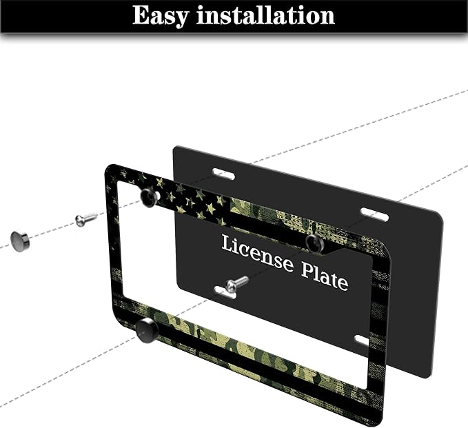 License Plate Frame Multicolor License Plate Holder USA Flag Black Camo - Image 7