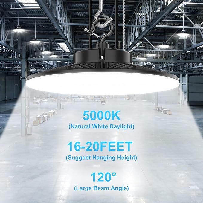 480V High Bay LED Lights 240W 36000LM UL DLC Listed 0-10V Dimmable UFO High Bay - Image 6
