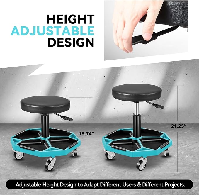 Auto Dynasty Mechanic Stool, Adjustable Rolling Pneumatic Creeper Garage Shop - Image 2