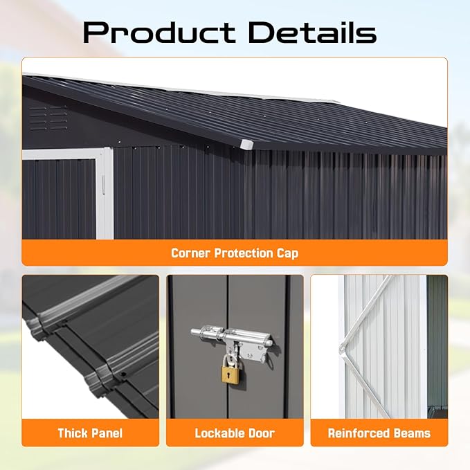6 x 4 FT Outdoor Storage Metal Shed, Bike Garden Tool Shed - Image 3