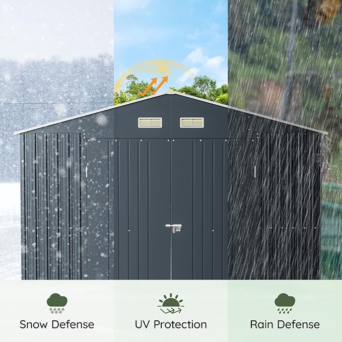 10x12 FT Outdoor Metal Storage Shed, Double Swing Doors, 2 Clear Windows - Image 6