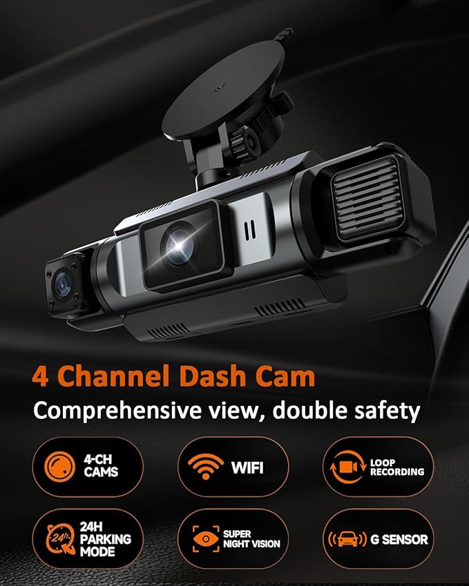 4 Channel WiFi Dash Cam with 32GB Card, 4 * 1080P Dash Camera - Image 2