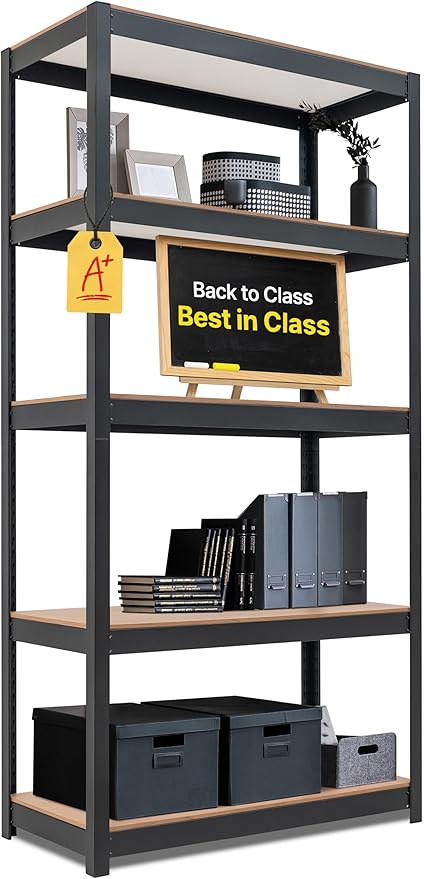 HOMEDANT House Black 5-Tier Laminated Metal Shelving Unit Adjustable Storage by TheBestOrganizingSolution