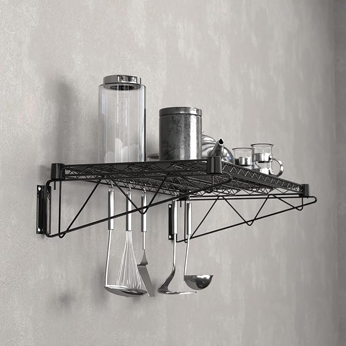 18" x 36" Black Epoxy Wire Wall Mount Shelf - Image 2