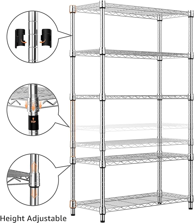 1250 lbs Steel Heavy Duty 5-Tier Utility Shelving Unit Steel Organizer Wire Rack - Image 5