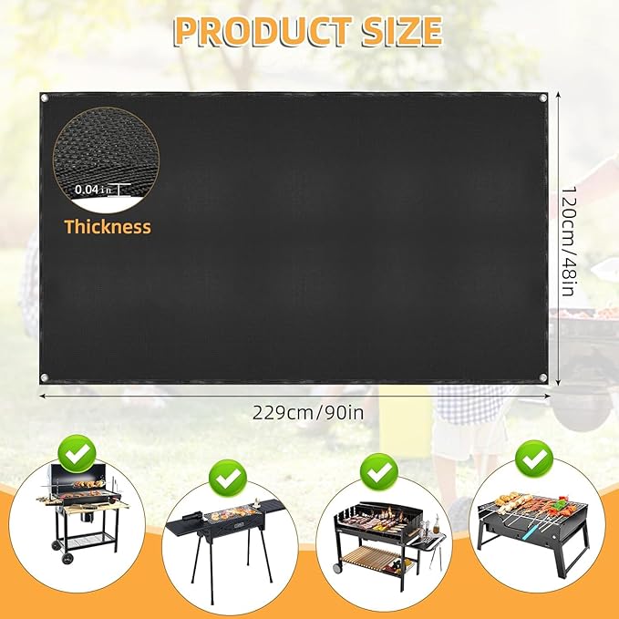 Under Grill Mat for Outdoor Grilling, 90 x 48 inches Double-Sided Fireproof - Image 2