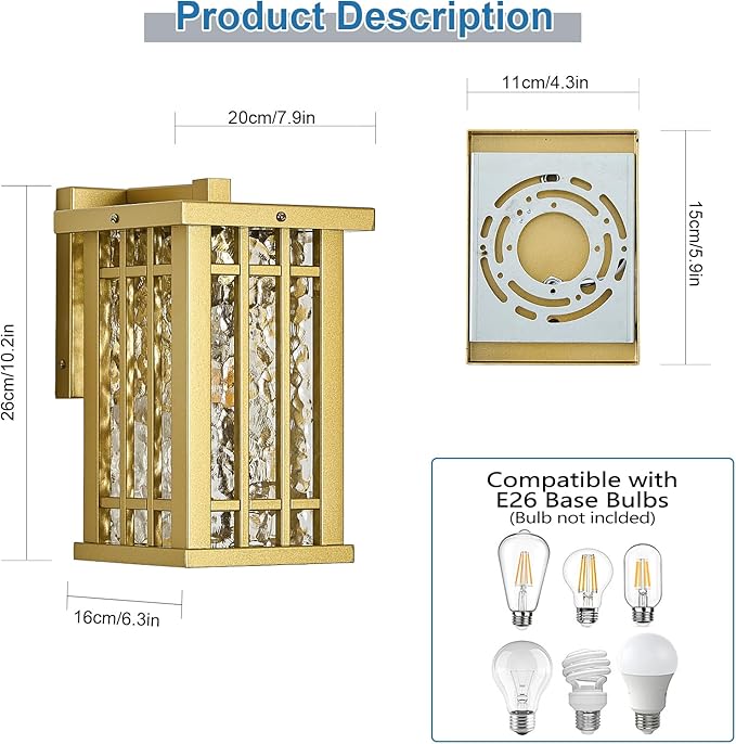 Outdoor Wall Light E26 Base Metal Frame - Image 2