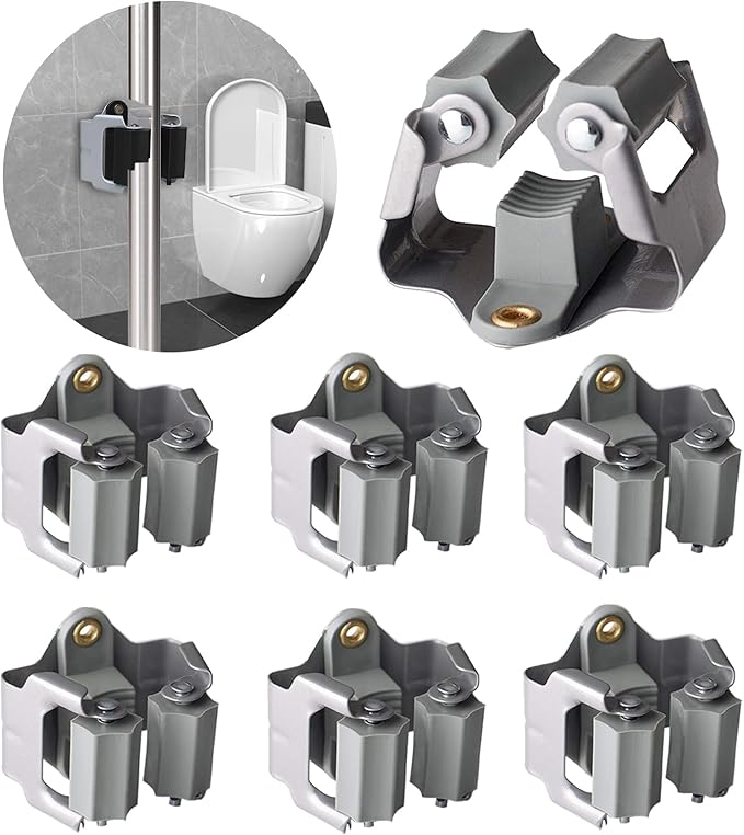 3-H Mop and Broom Holder Wall Mount 6 Pack, Broom Holder by 3-H