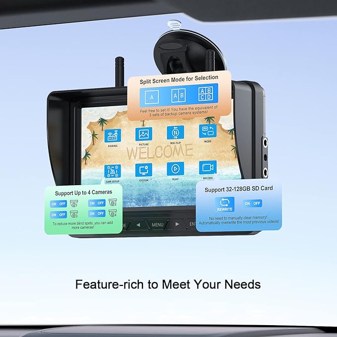 Fookoo HD Wireless RV Backup Cameras System, 1 Rear View + 2 Side Cameras - Image 7