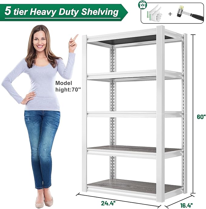 REIBII Storage Shelves 2500LBS Metal Shelving Adjustable Garage Shelving 5 Tier - Image 2
